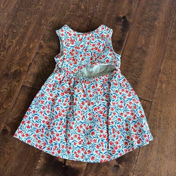 Old Navy Girls 3-6 Month Red Blue Floral Linen Dress Summer Sleeveless - Picture 4 of 10